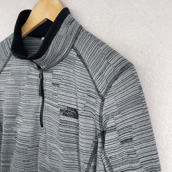 THE NORTH FACE Sweatshirt Womens M Fleece Striped 1/4 Zip Base Layer Gray - Picture 2 of 12